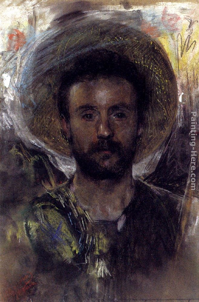 Self-portrait painting - Antonio Mancini Self-portrait art painting